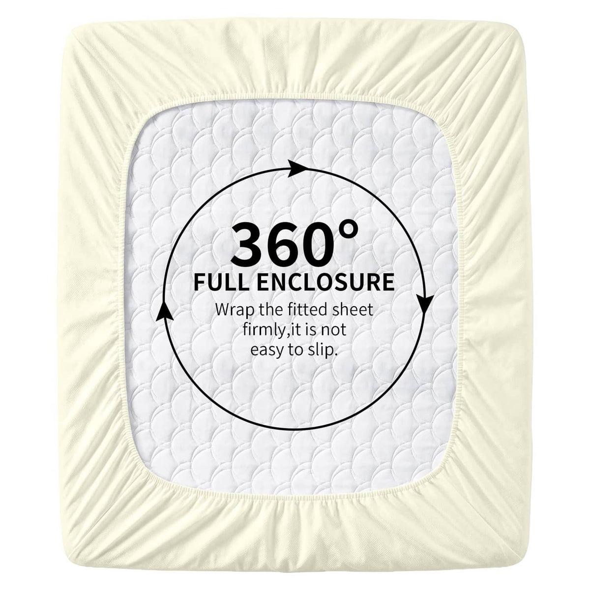 Rice yellow twin fitted sheet with 360° all-around elastic wrap for secure fit