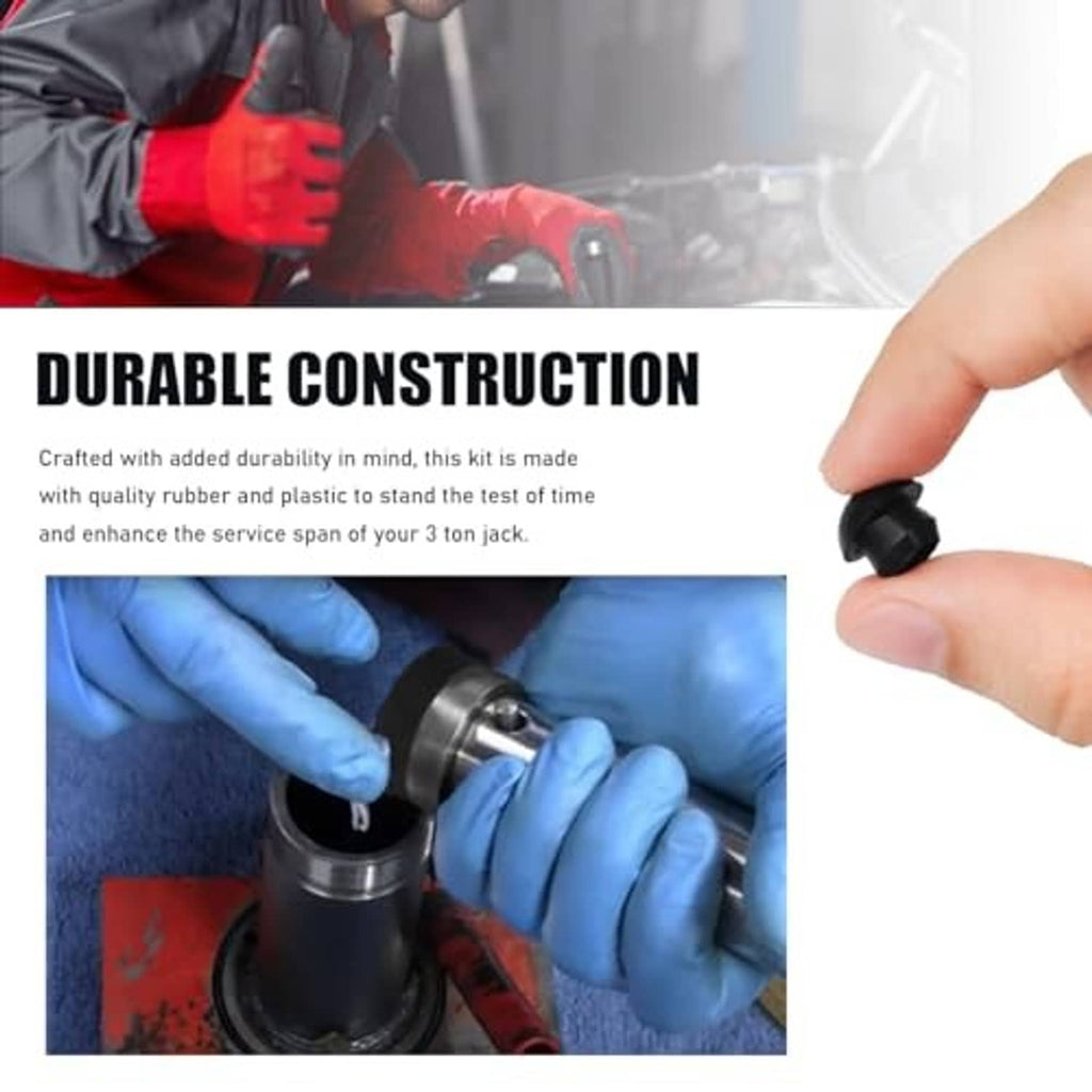 Gloved hands fitting a seal ring on a hydraulic jack pump component