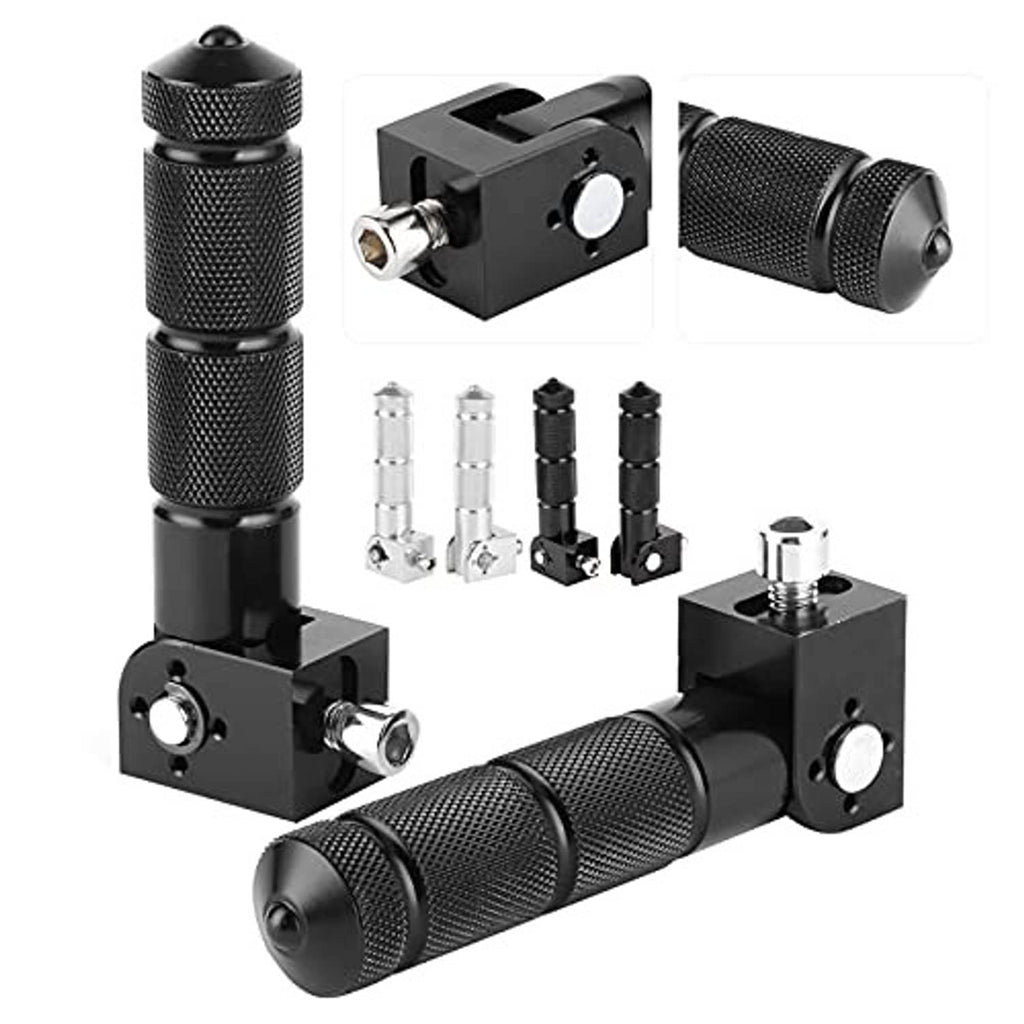 Motorcycle passenger foot pegs set with black textured grips and included mounting bolts