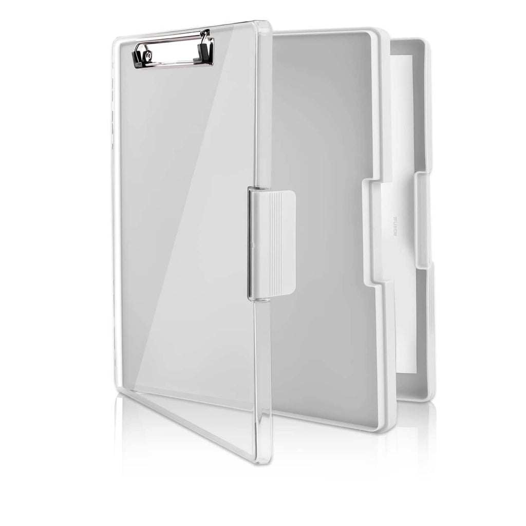 Heavy-duty 8.5x11 clipboard with storage, closed with two latches