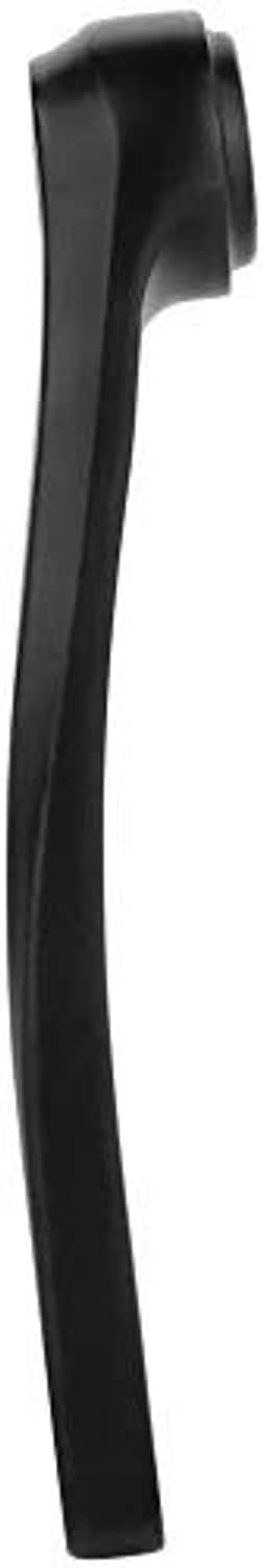 Black left bicycle crank arm, side view of long bar and end socket