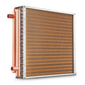 Water-to-air heat exchanger with copper side tubes and orange-brown fin core
