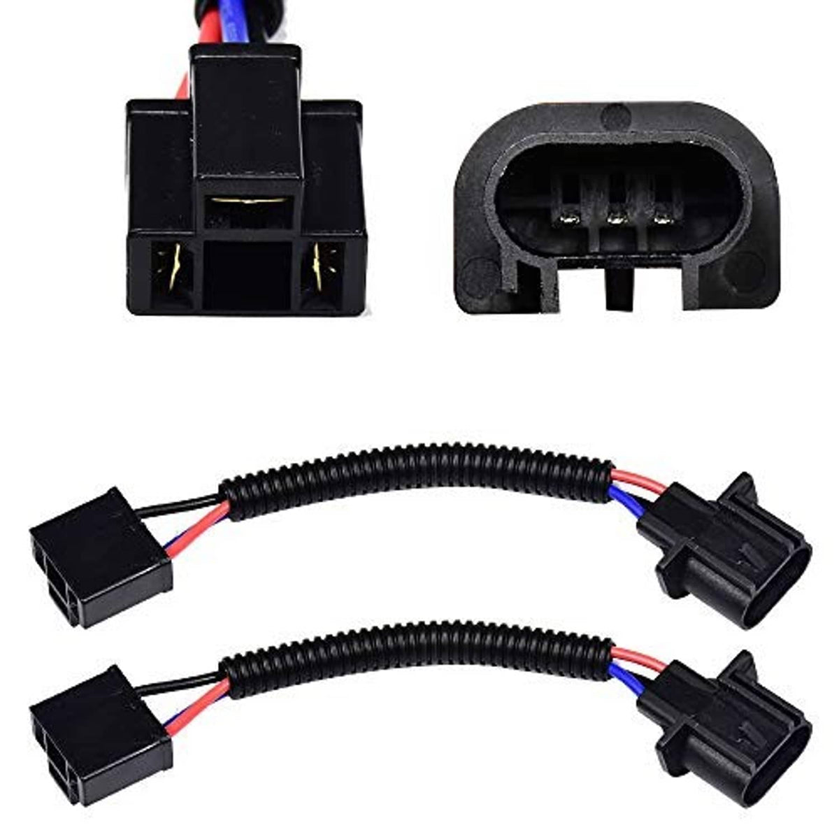 H13 to H4 adapter wiring harness, two black connectors and mate socket housing
