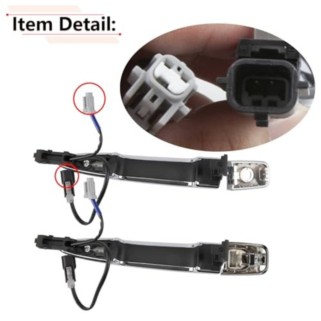 Exterior door handle with wiring connector details and mounting hardware