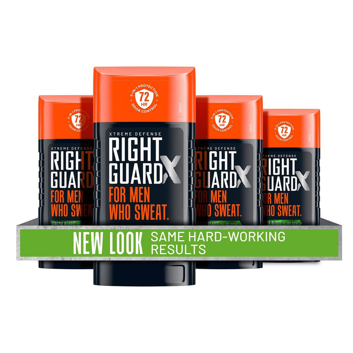 Right Guard Xtreme Defense antiperspirant stick, orange cap and dark gray body
