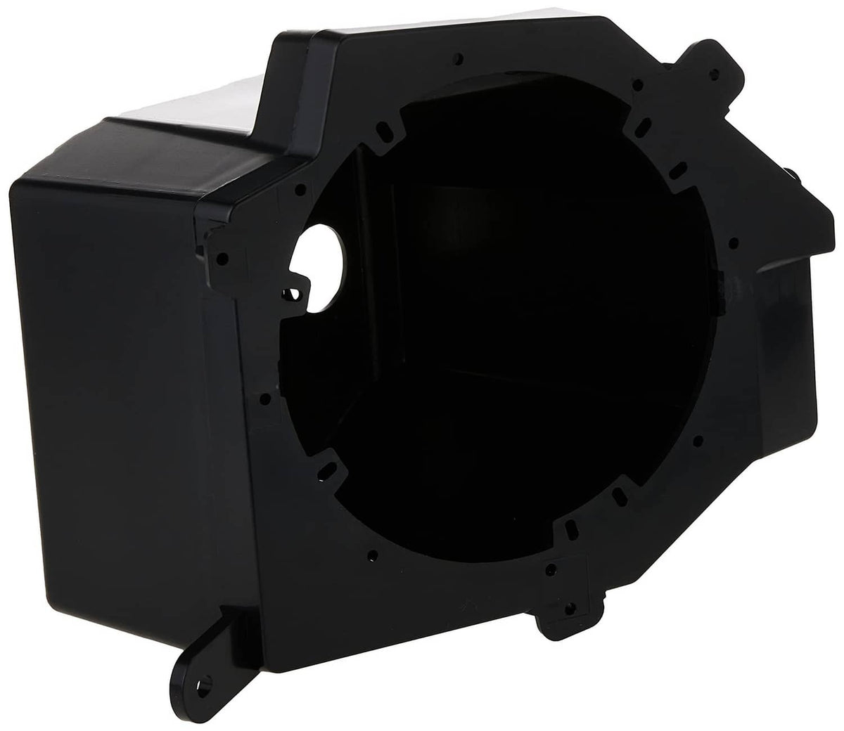 Black speaker pod housing with large circular opening and front mounting hardware