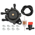 Black fuel pump replacement with hoses, fittings, and clear fuel filter assembly kit