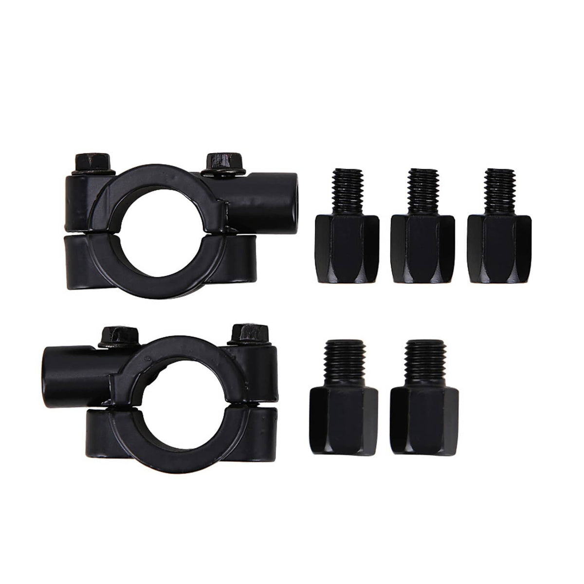 ATV rearview mirror handlebar mounts with bolts and black clamp pieces