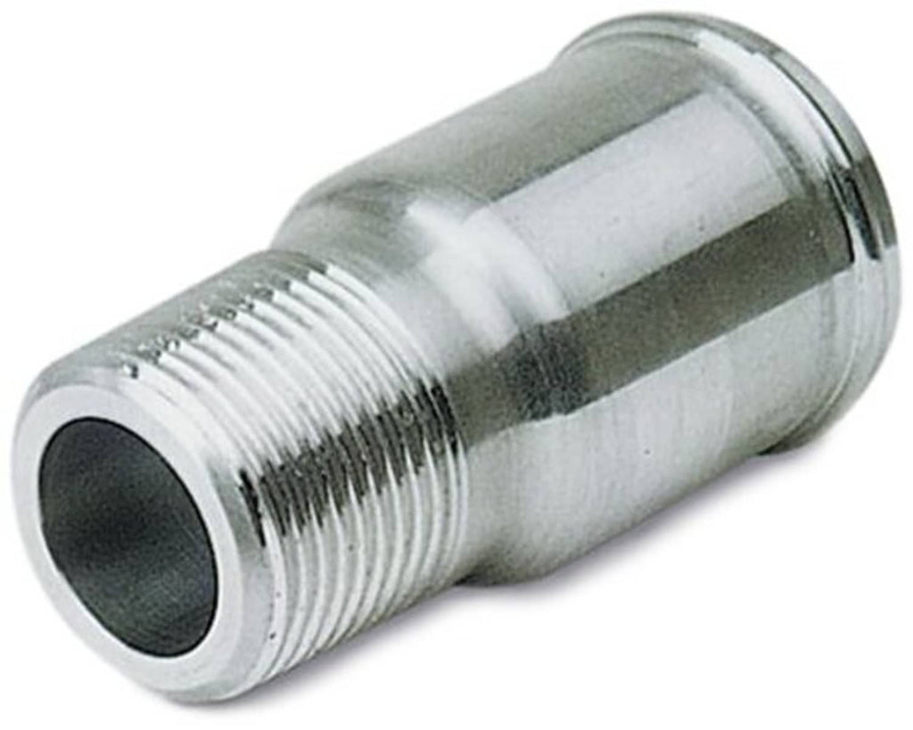 Moroso chrome metal hose adapter with fine threads and wide open inlet end