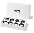 Smart ring sizing kit with eight black rings in a white tray and box