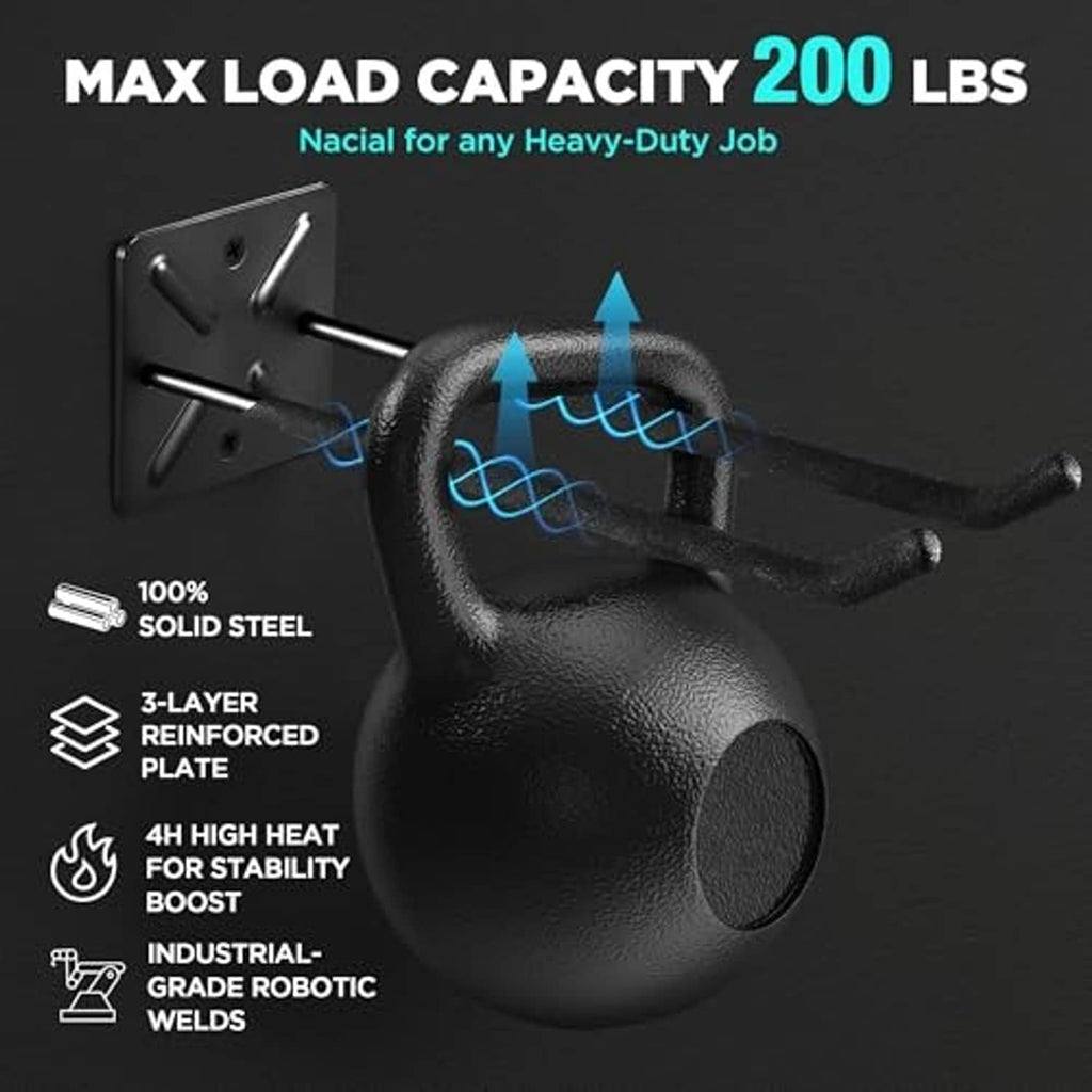 Black wall mount hooks with rubber grips on the curved hanging bars