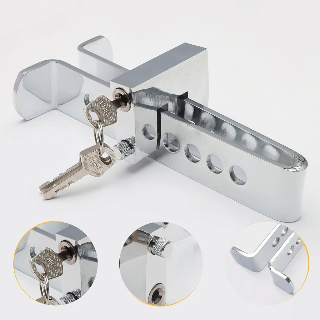Silver metal pedal anti-theft lock with keys and U-shaped bar