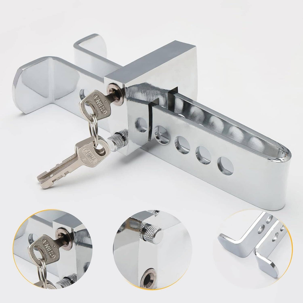 Silver metal pedal anti-theft lock with keys and U-shaped bar