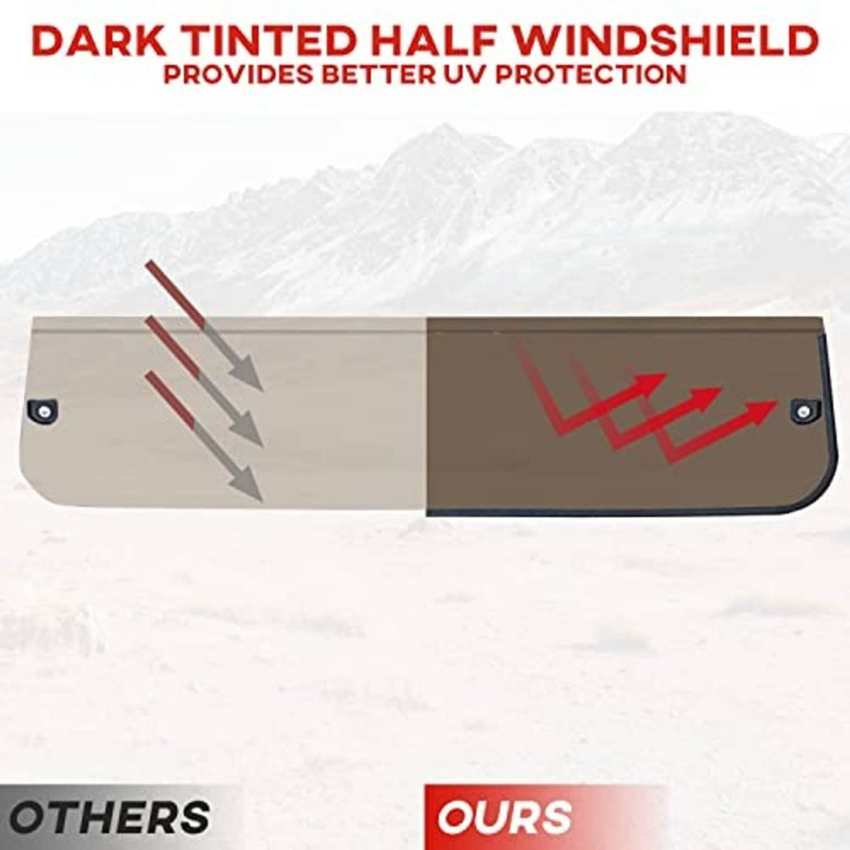 Dark tinted half windshield with gradient panel and two metal corner fasteners