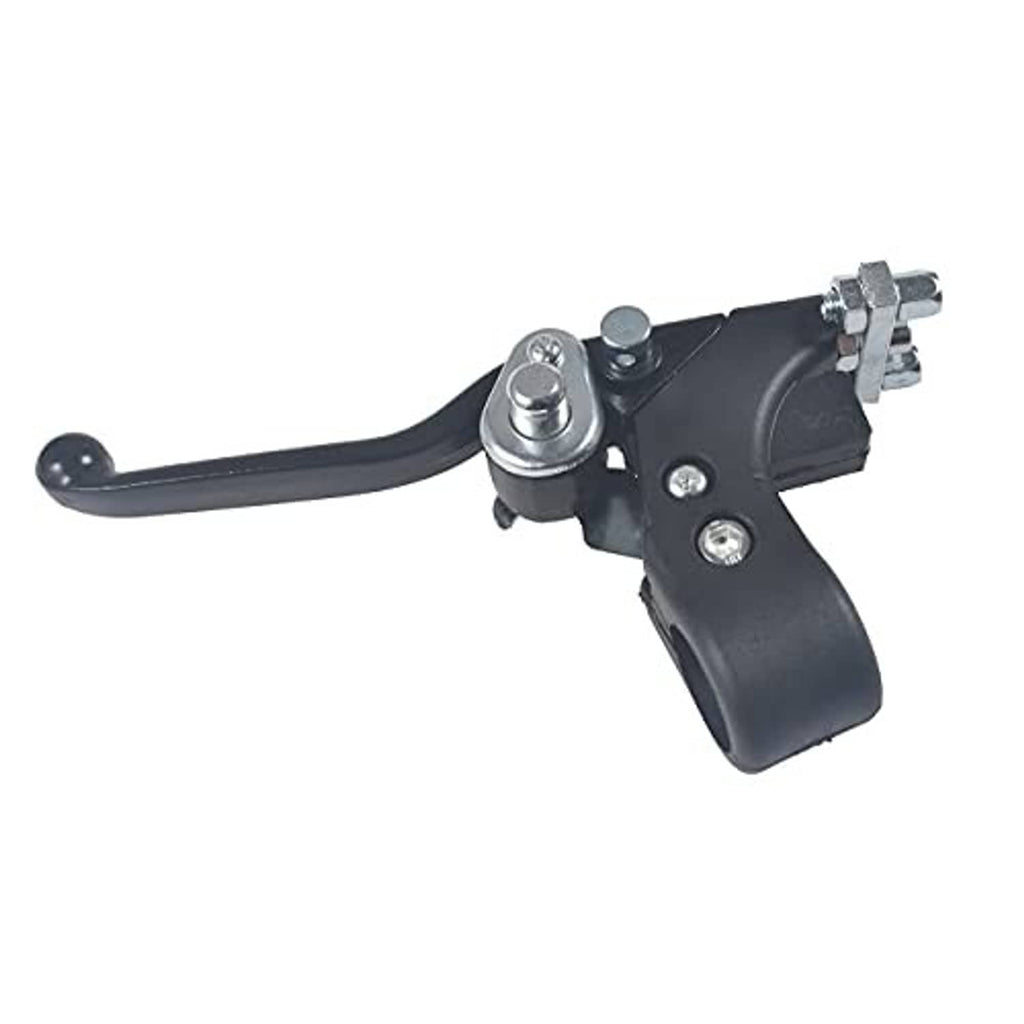 Black brake lever handle with silver pivot post and mounting bolts, mini quad