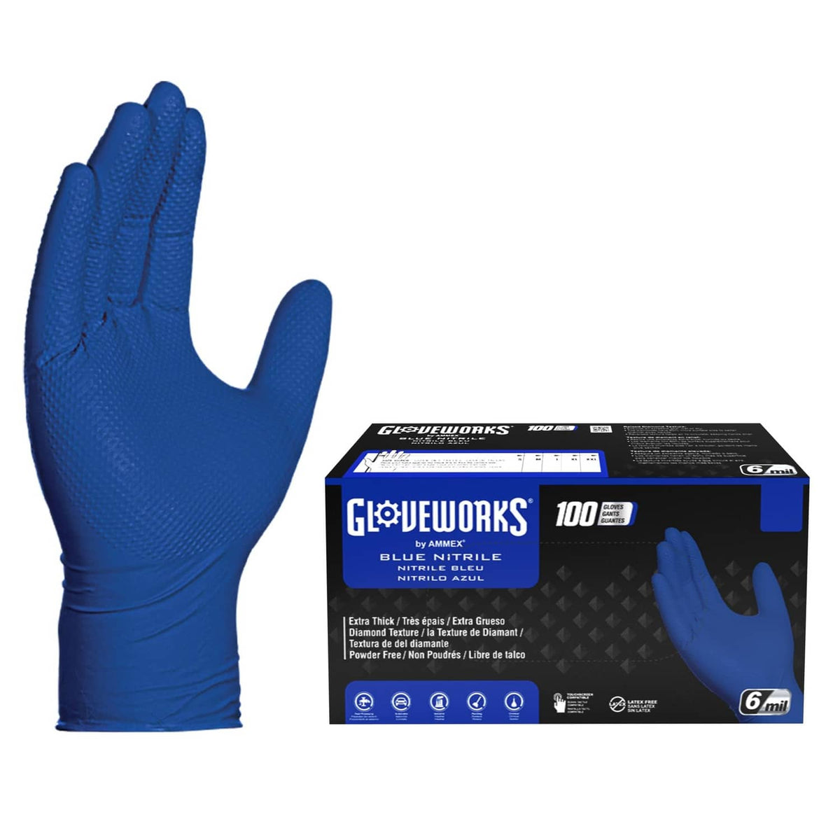 Royal blue nitrile disposable gloves, latex-free, heavy-duty pack