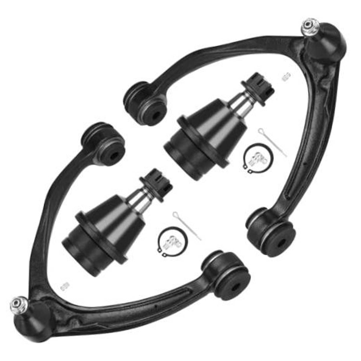 Front upper control arm suspension kit with ball joints, black steel links and bushings