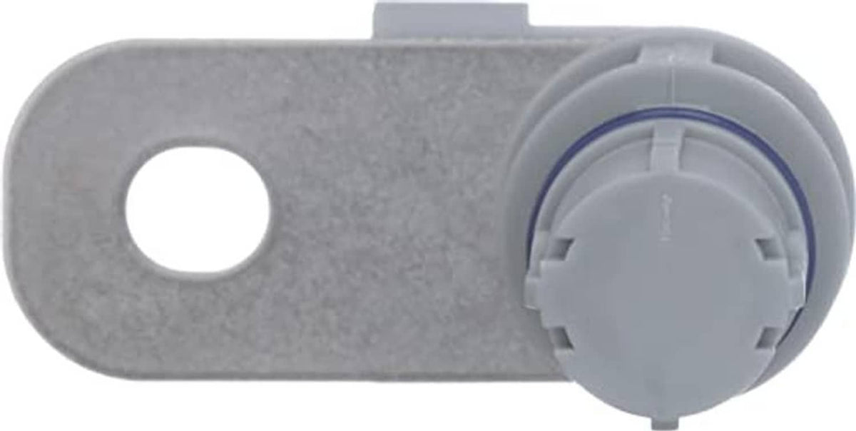 Engine crankshaft position sensor with gray mounting plate and blue-tinted circular end cap