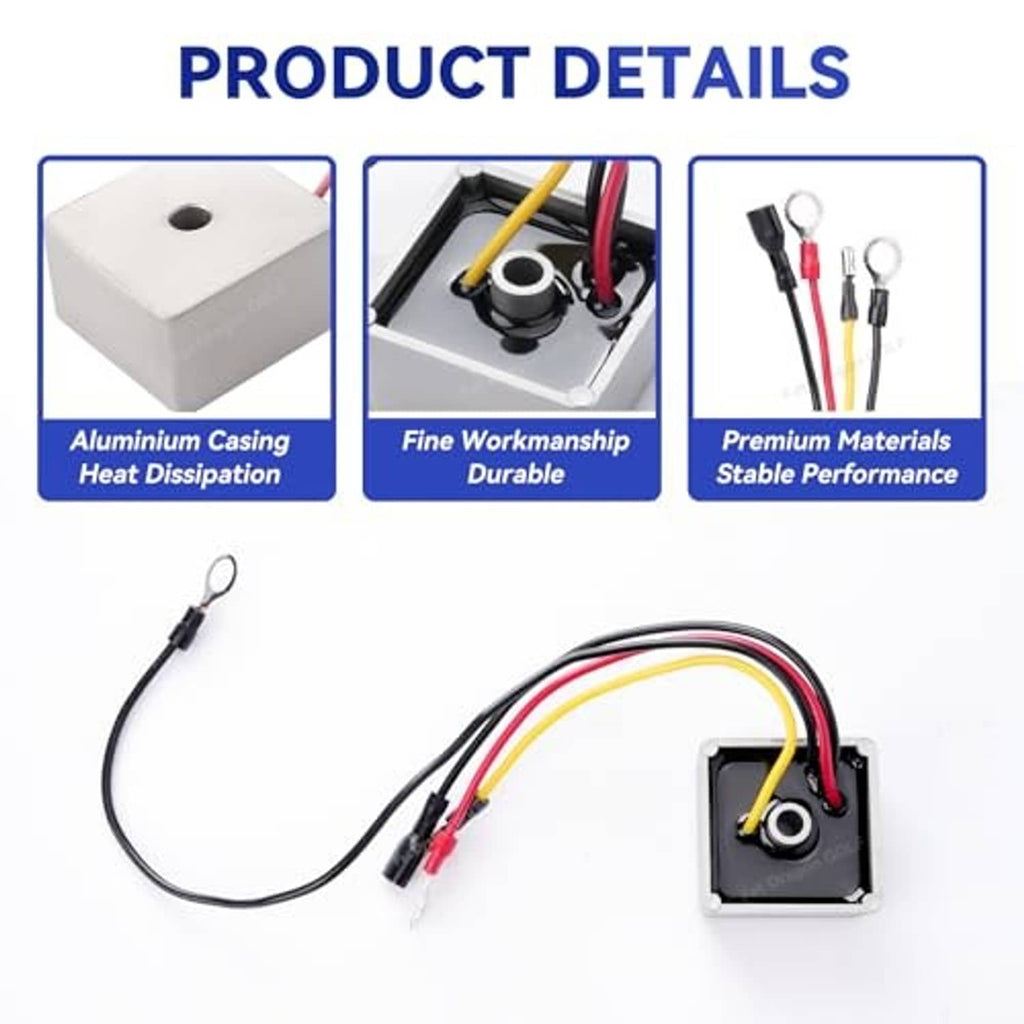 Voltage regulator rectifier module with multicolor wires and ring terminals