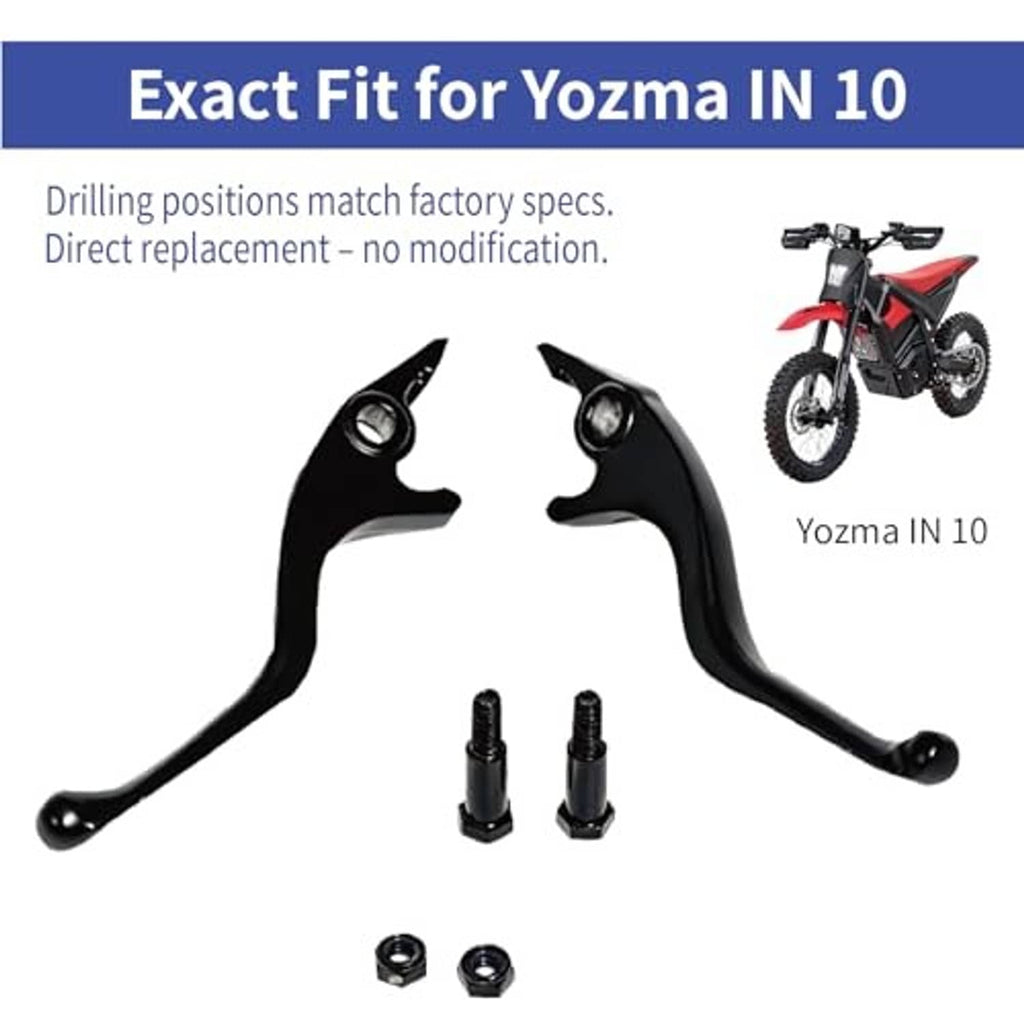 Exact-fit black brake levers for Yozma IN10 with mounting screws and nuts