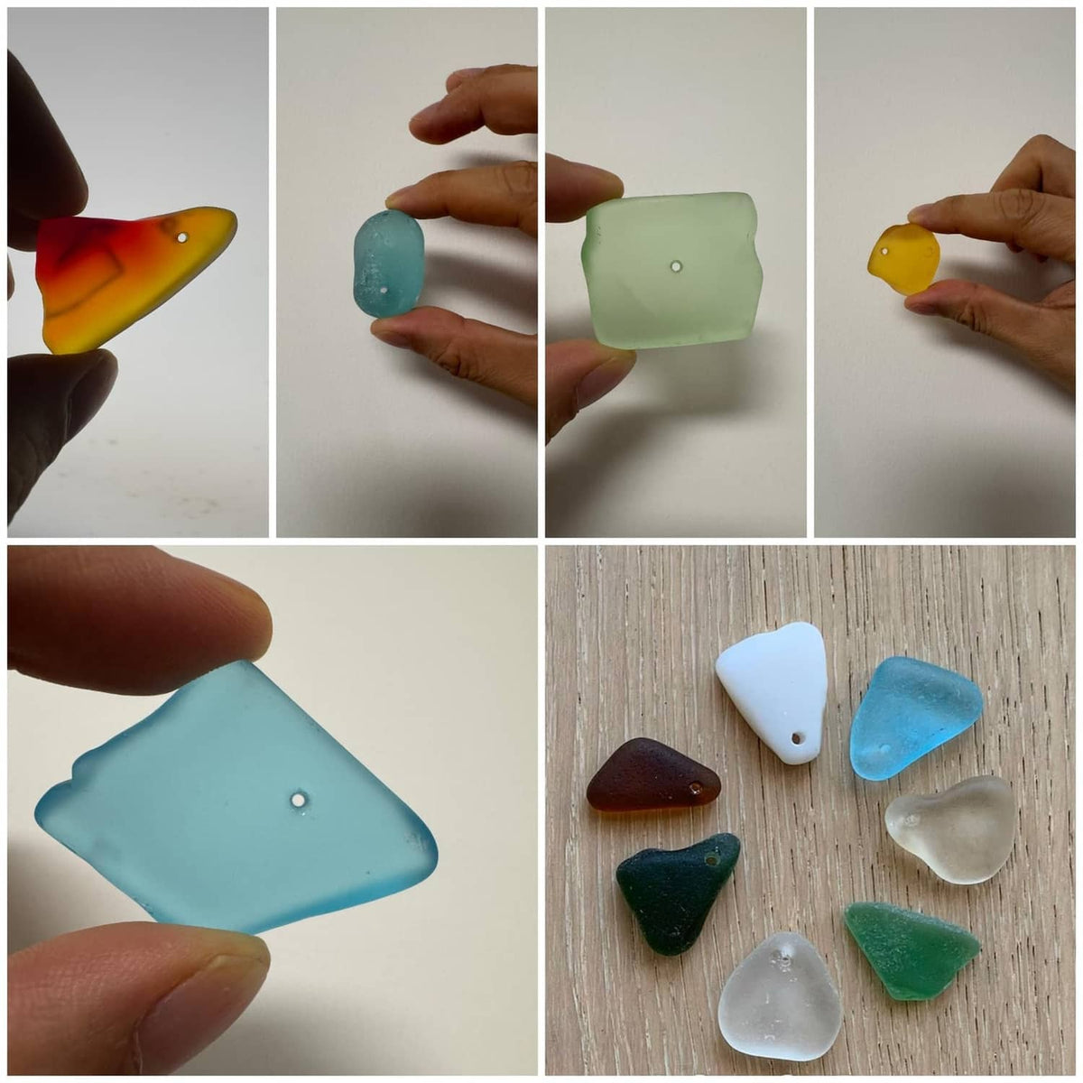 Handheld translucent pendant pieces with small drilled holes