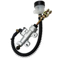 Rear brake master cylinder pump assembly with reservoir and mounting bracket