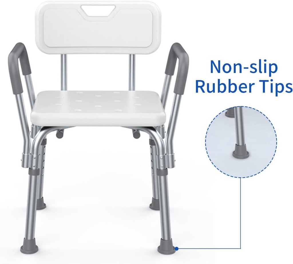 Replacement shower chair feet with gray non-slip rubber tips, slope design