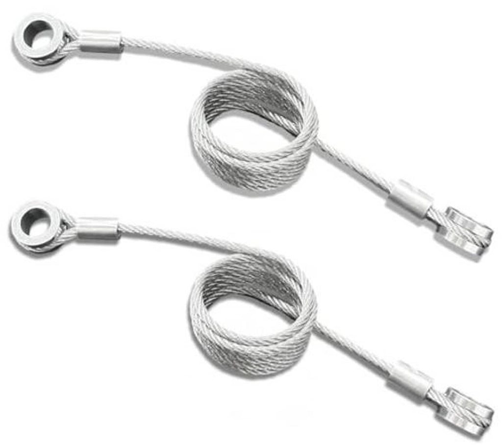 Braided steel hood restraint cable set with two ring eyelets and crimped connectors