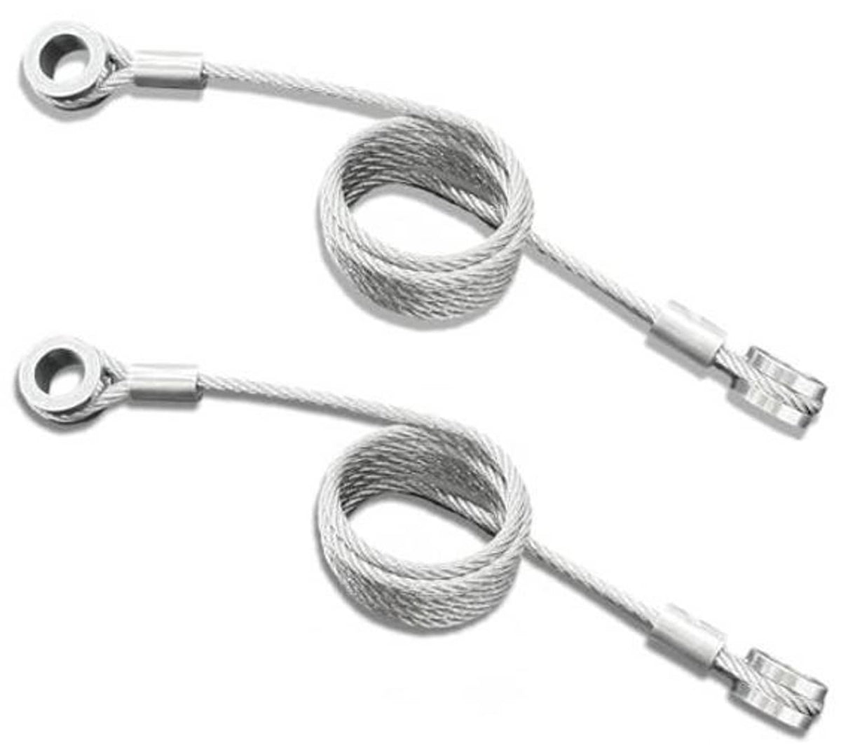 Braided steel hood restraint cable set with two ring eyelets and crimped connectors