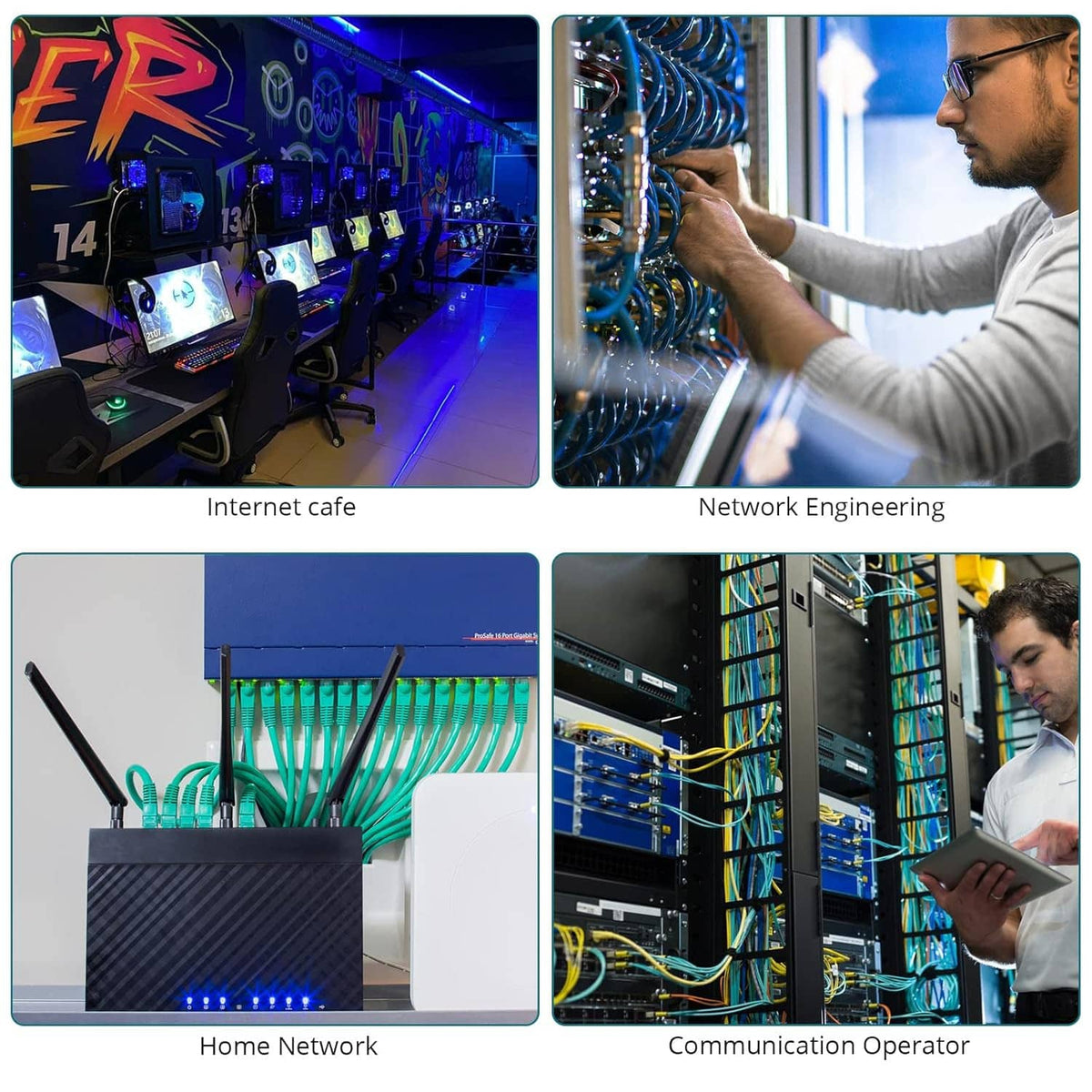 Blue network cable tester used by technicians in server and home network setups