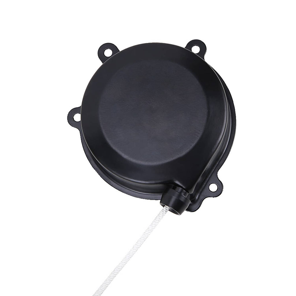 Black recoil starter cover with pull rope exit point and mounting holes
