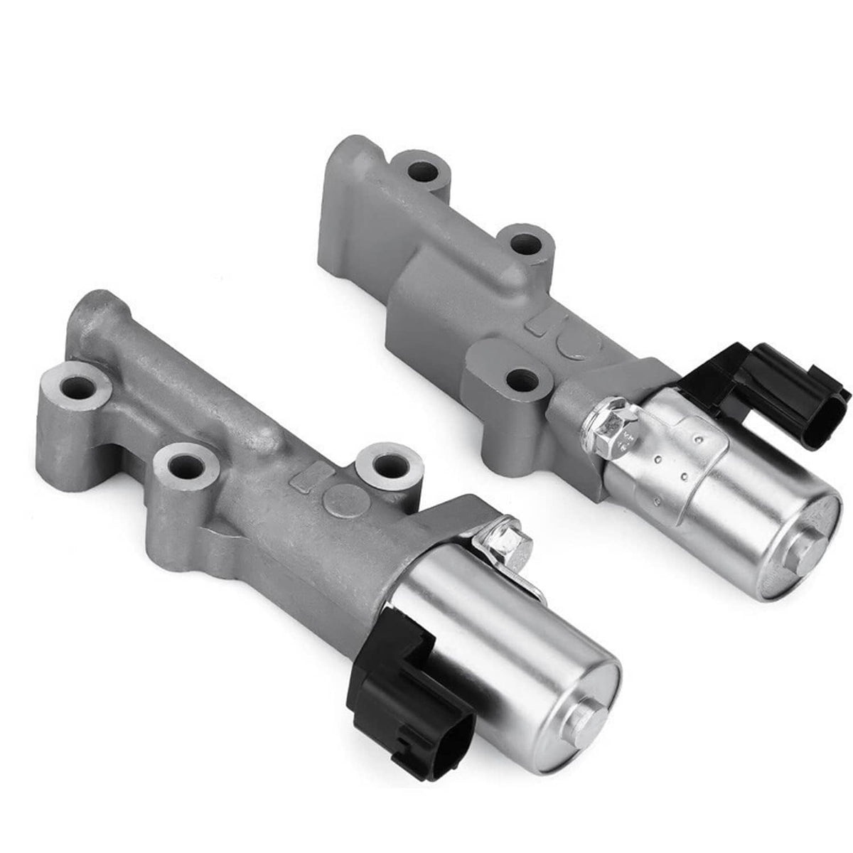 Left and right VVT solenoid valves with gray housings and silver metal ends