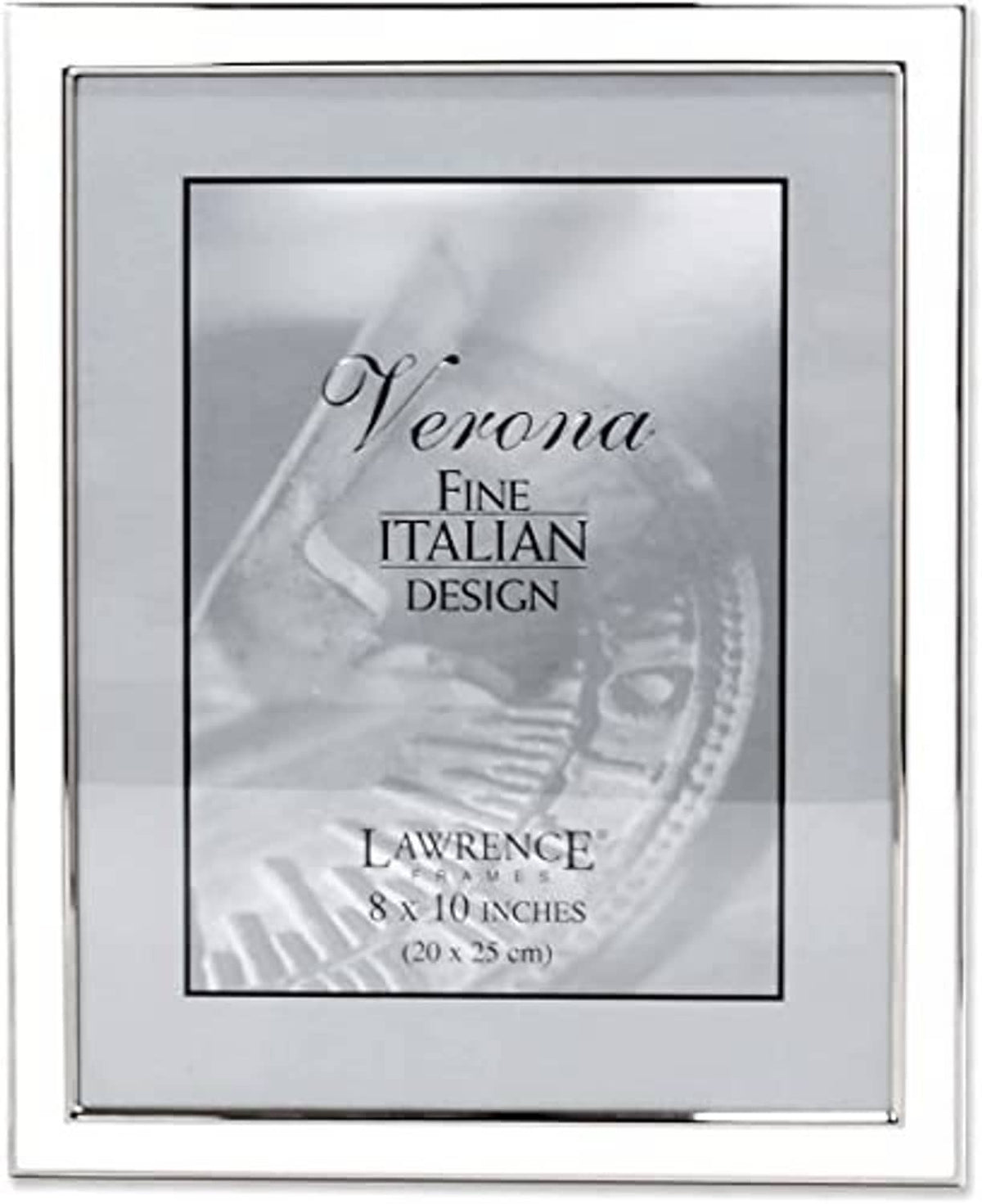 Silver plated metal picture frame with white enamel trim, rectangular for 8x10 photo