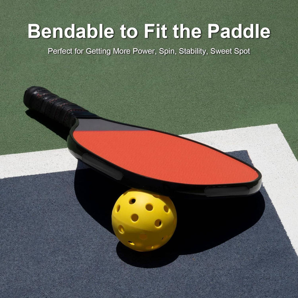 Black bendable lead tape strip shaped to fit on a pickleball paddle head.