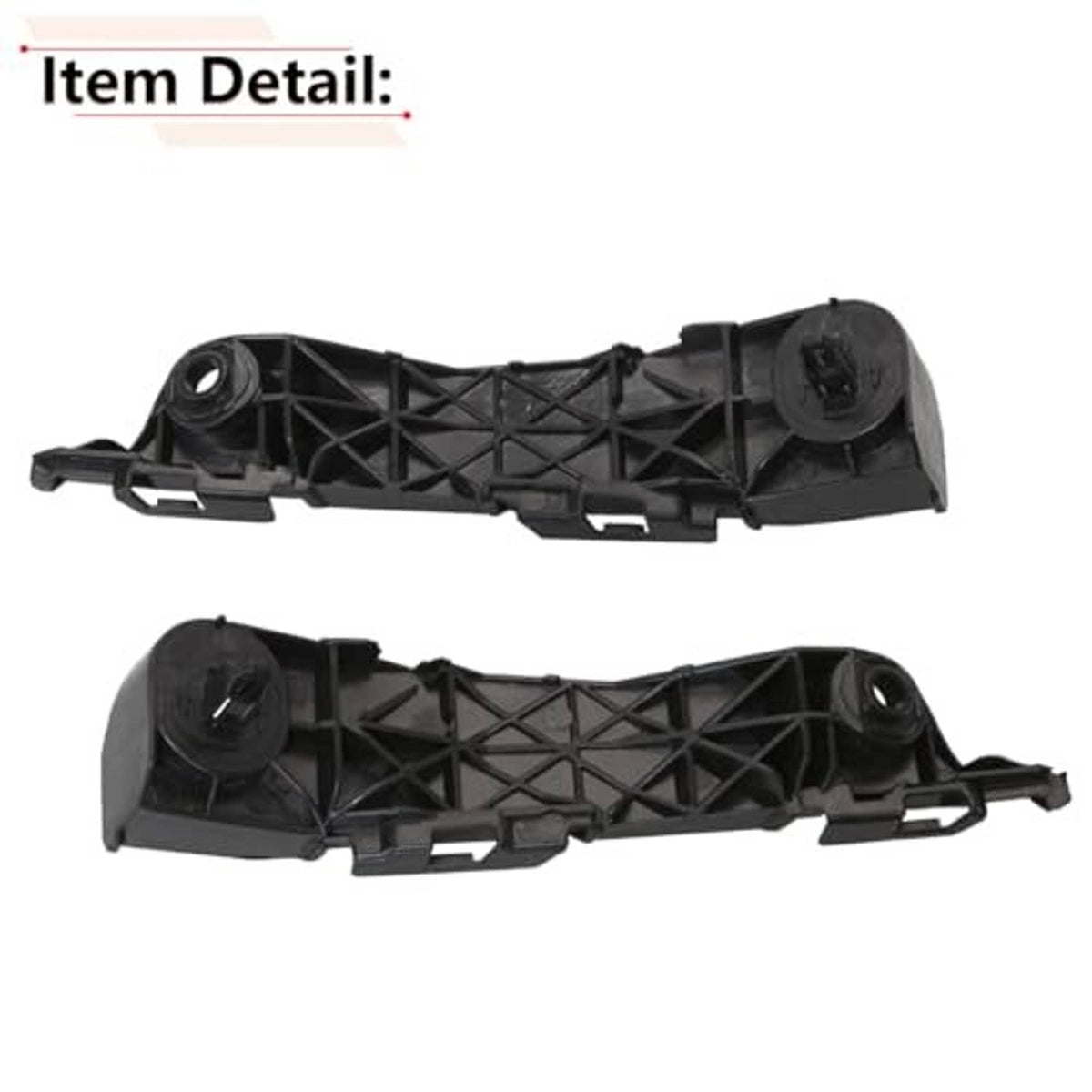 Black front bumper brackets close-up with molded loops, circular end mounts, cross bracing