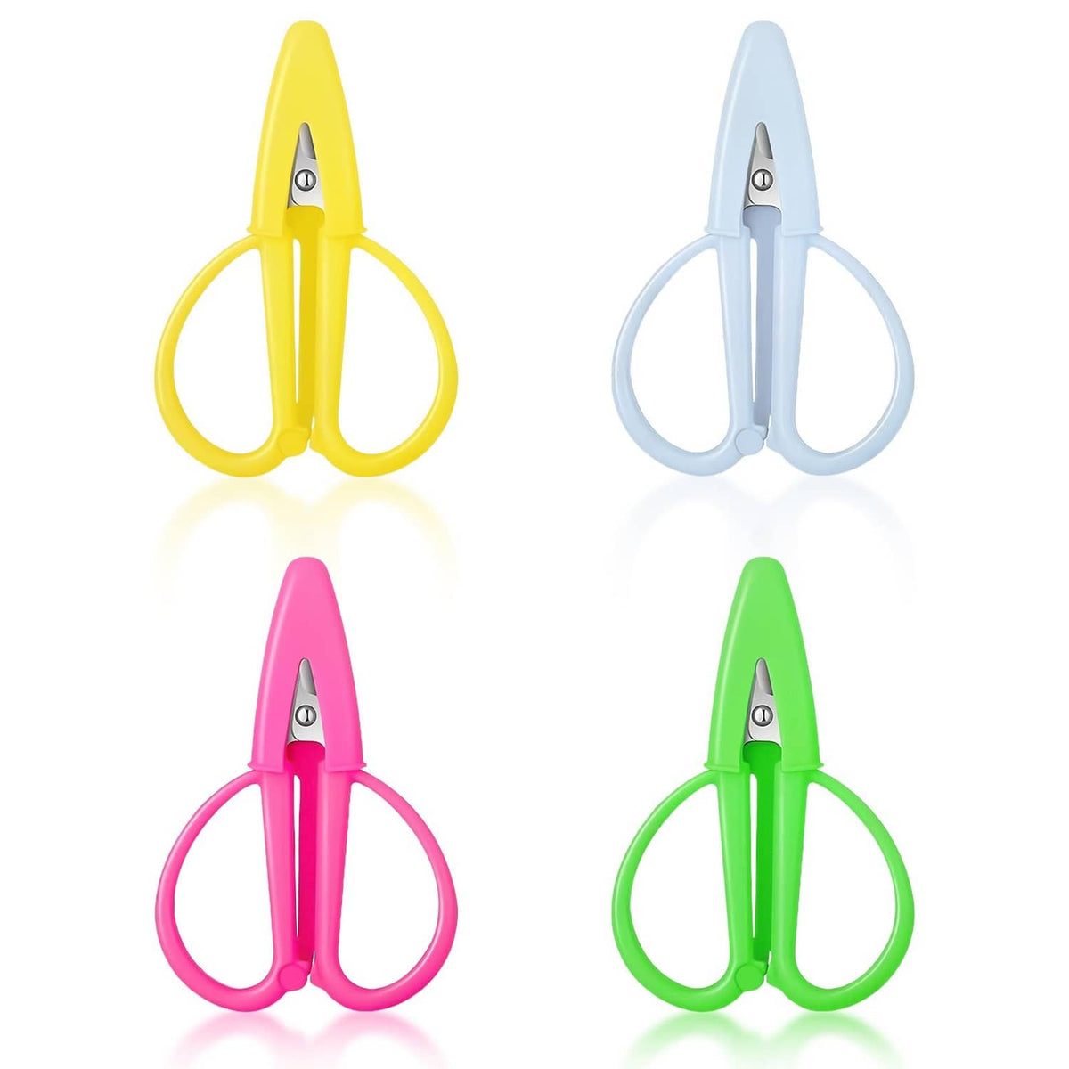 Mini scissors set with pink, yellow, green, and light blue loop handles