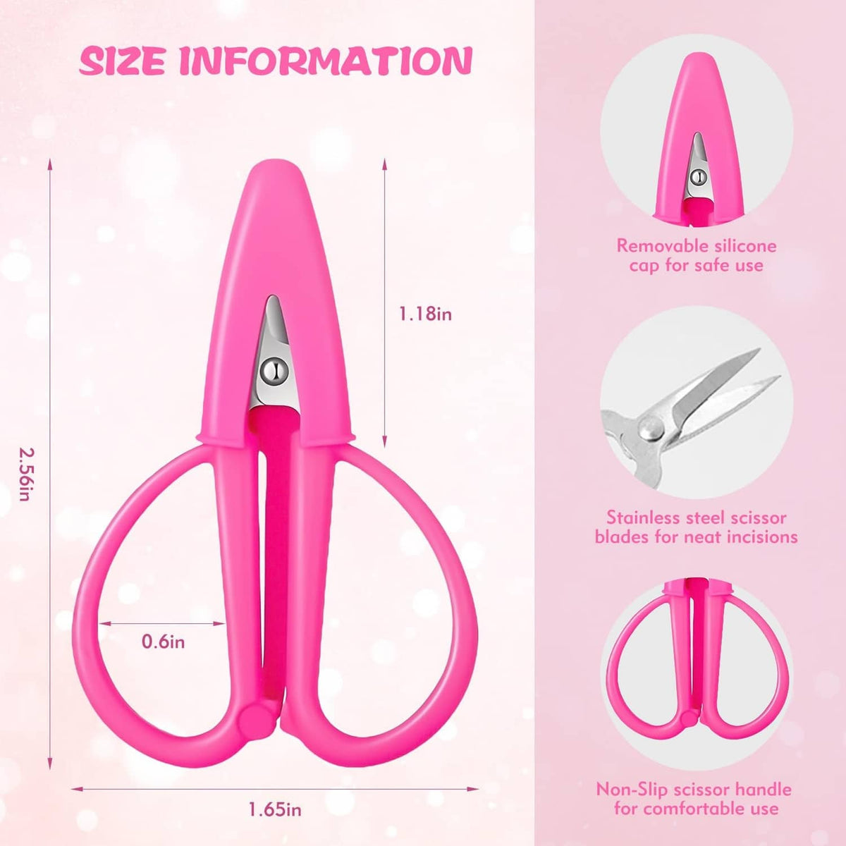 Pink mini scissors with stainless blades and non-slip loop handle