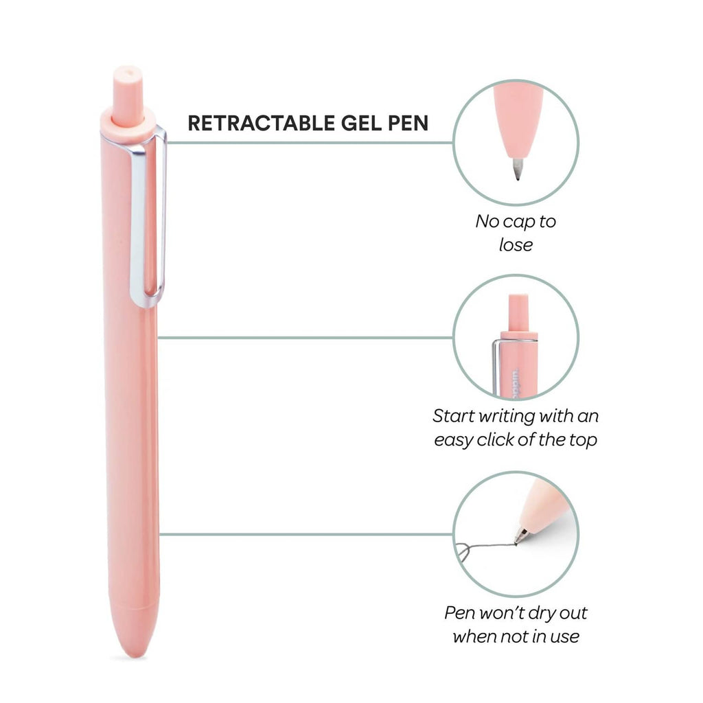 Single blush pink retractable gel pen with 0.7 mm fine point tip