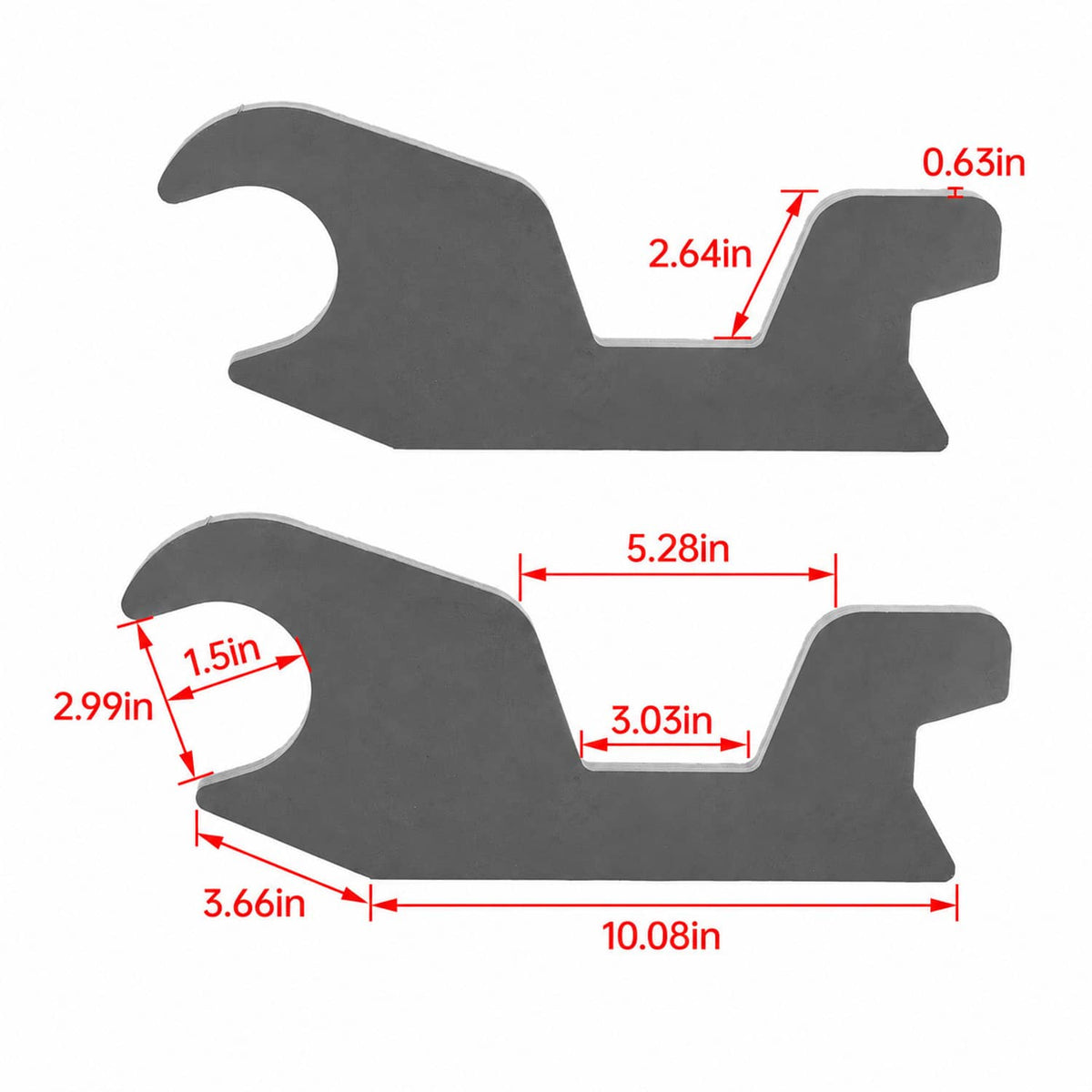 Steel quick-change bucket ear attachment for John Deere, gray bracket with rounded notch