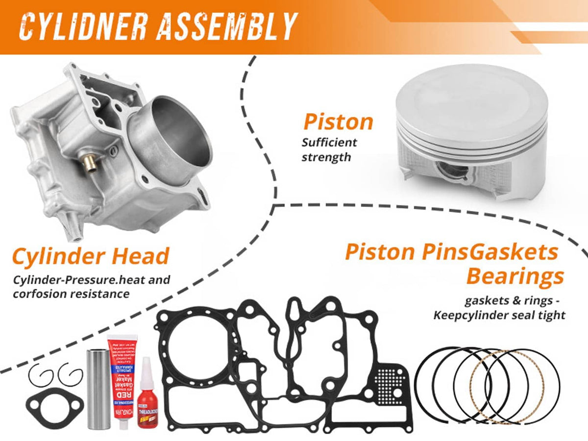 Top-end cylinder assembly kit with piston, piston rings, and gasket hardware set