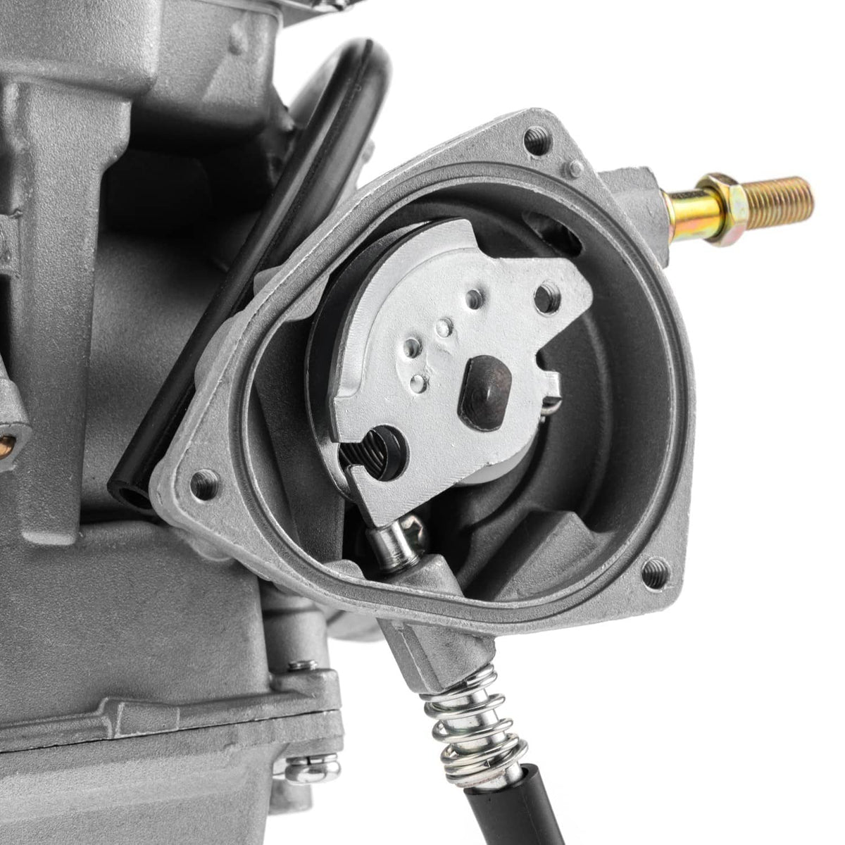 Carburetor intake plate detail with circular throttle housing and mounting screws