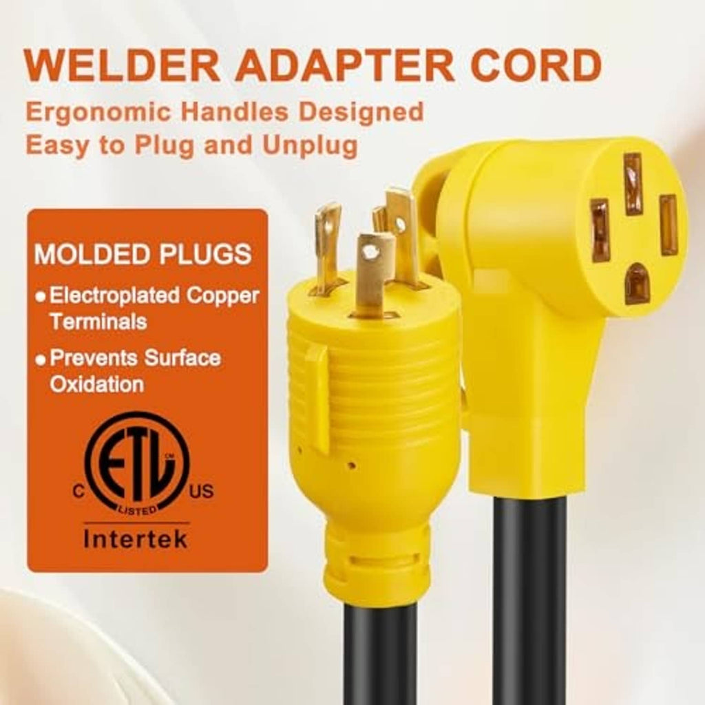 Yellow molded plug adapter with two-prong connector ends and black cable