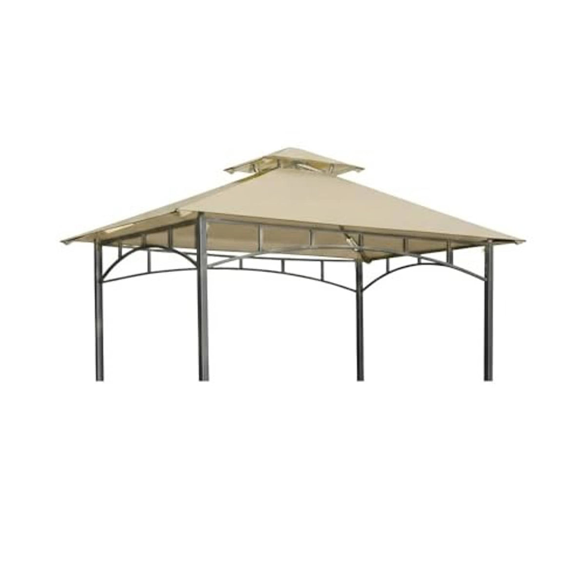 Beige gazebo canopy top cover on metal frame with arched center rails