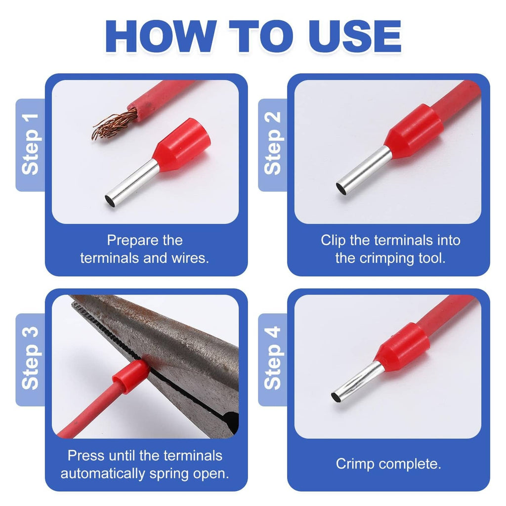 Red wire ferrule crimp connector with silver metal sleeve