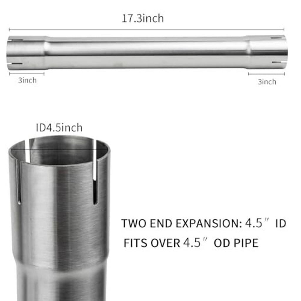 Stainless steel exhaust pipe with expanded sleeve ends and two open slots