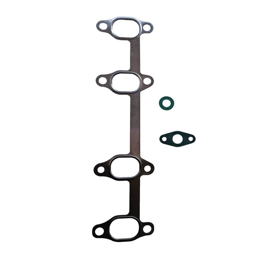 Turbocharger gasket set with four oval gaskets and small flat gasket
