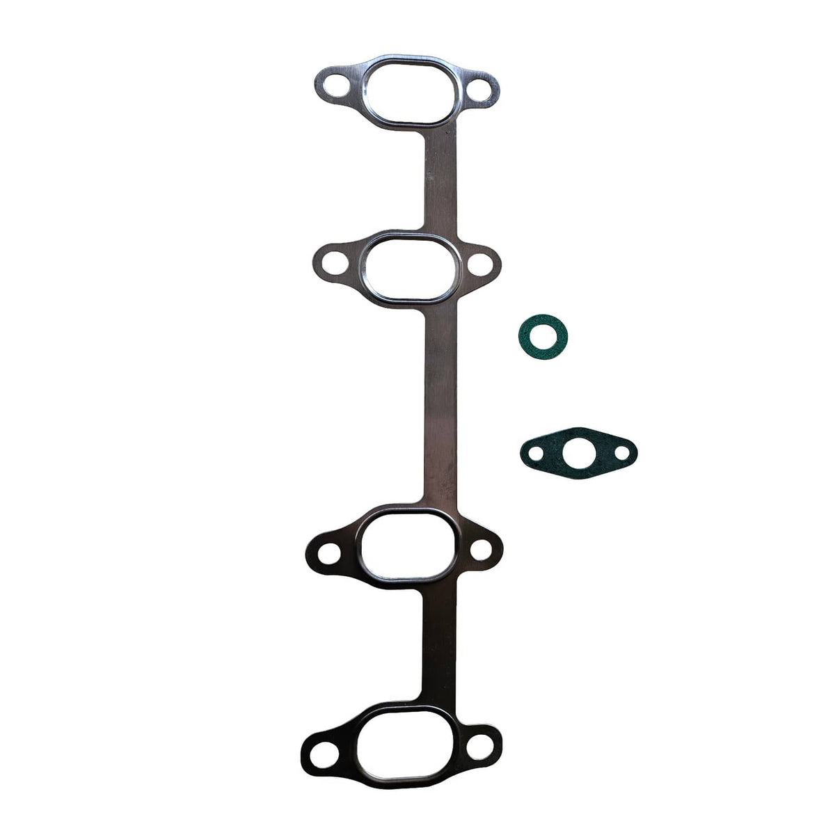 Turbocharger gasket set with four oval gaskets and small flat gasket