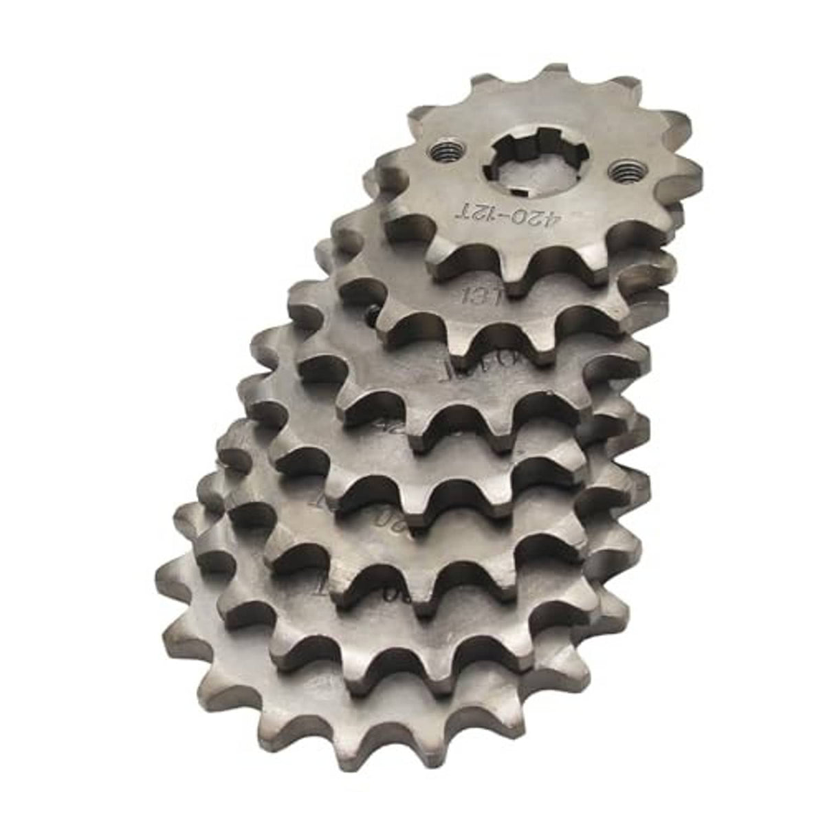 18T #420 chain front pinion sprocket, stacked view of steel sprocket pair