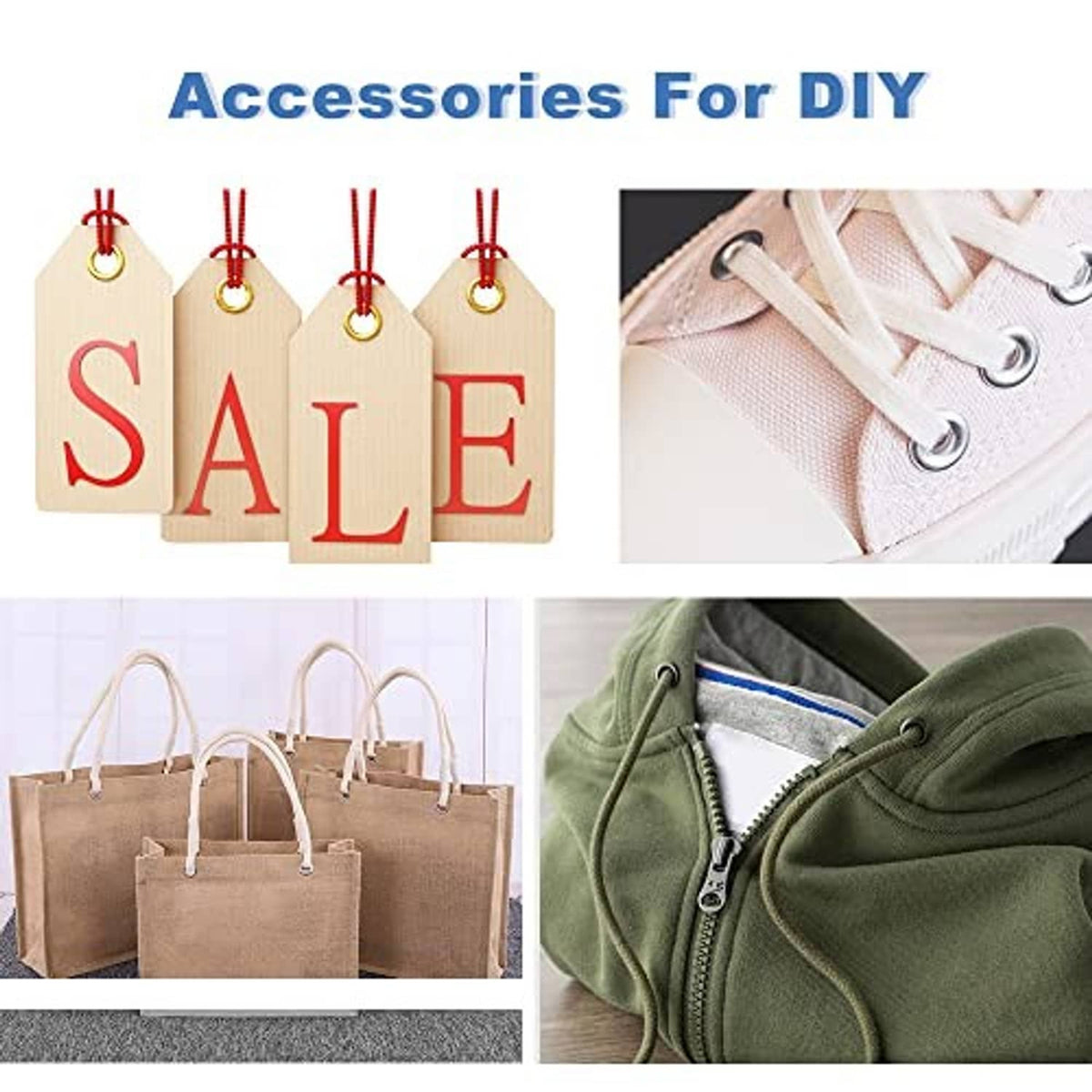 DIY grommet kit for bags and shoes, showing multiple metal eyelet colors
