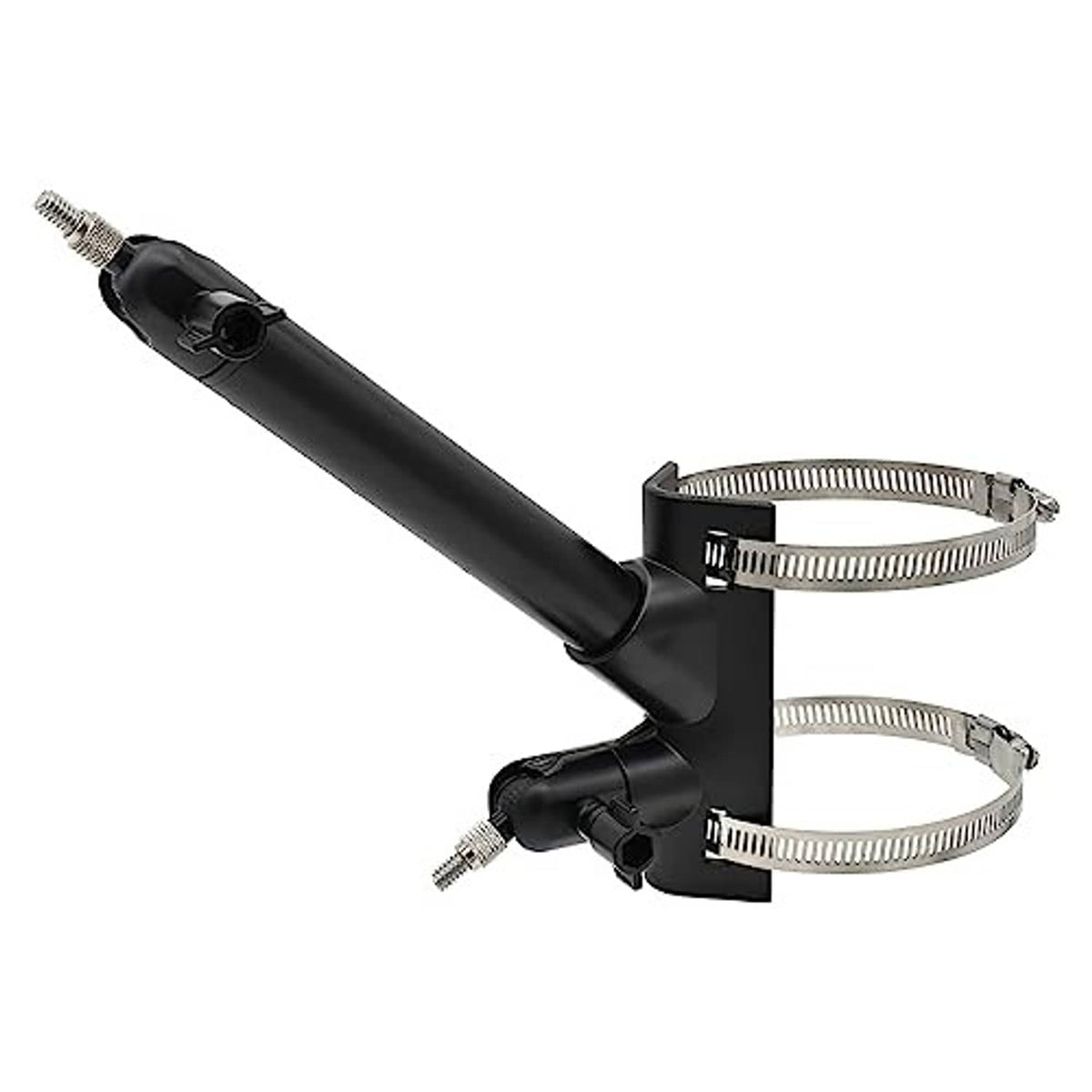 Black 2-in-1 pole mount with two adjustable metal bands and 1/4-inch mounting screws